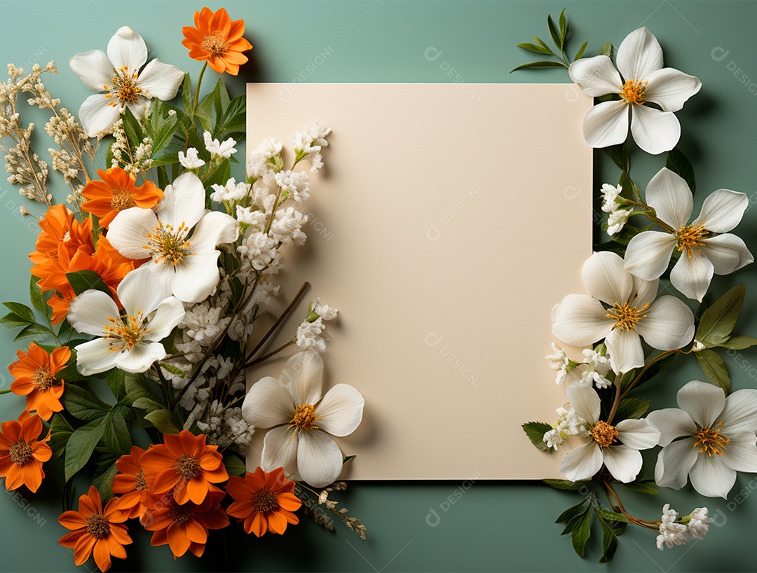 Linda moldura floral e folha em branco