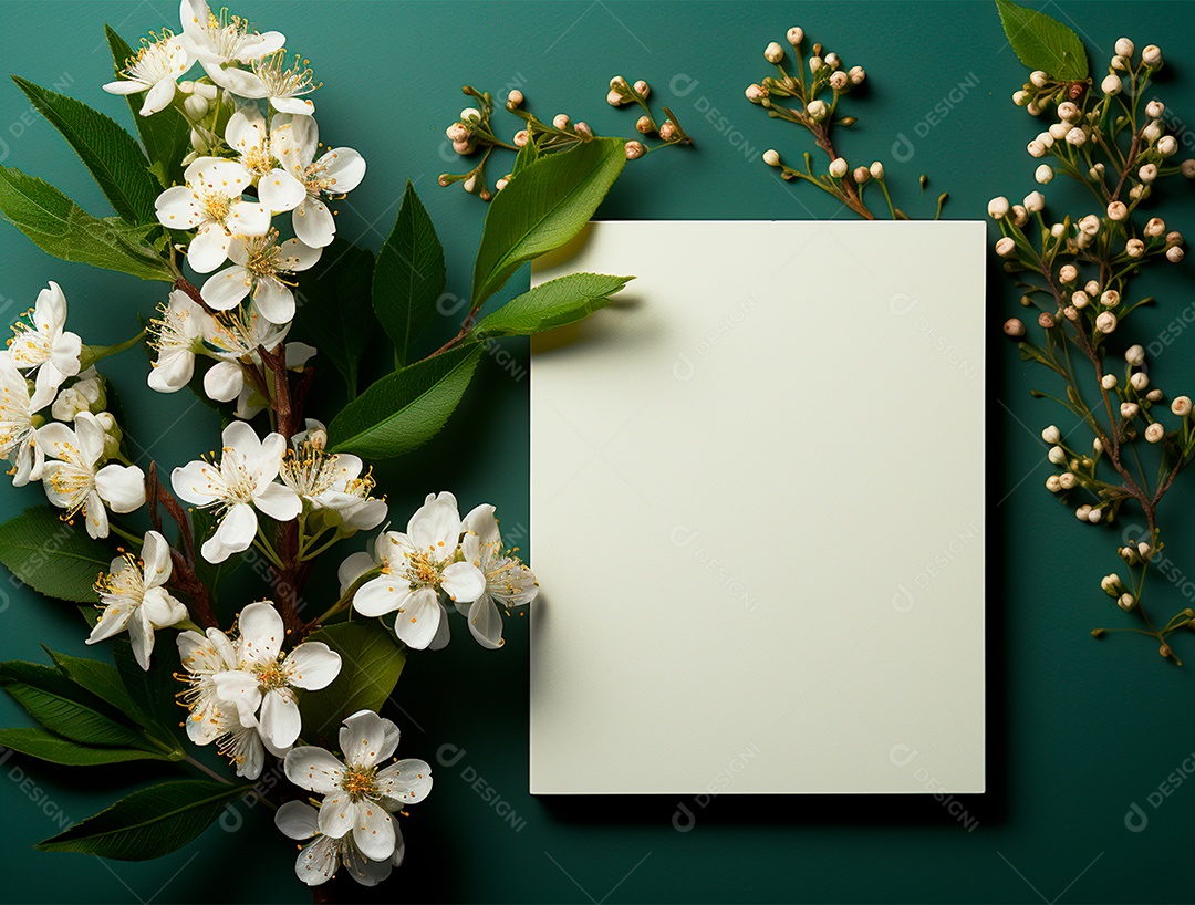 Linda moldura floral e folha em branco