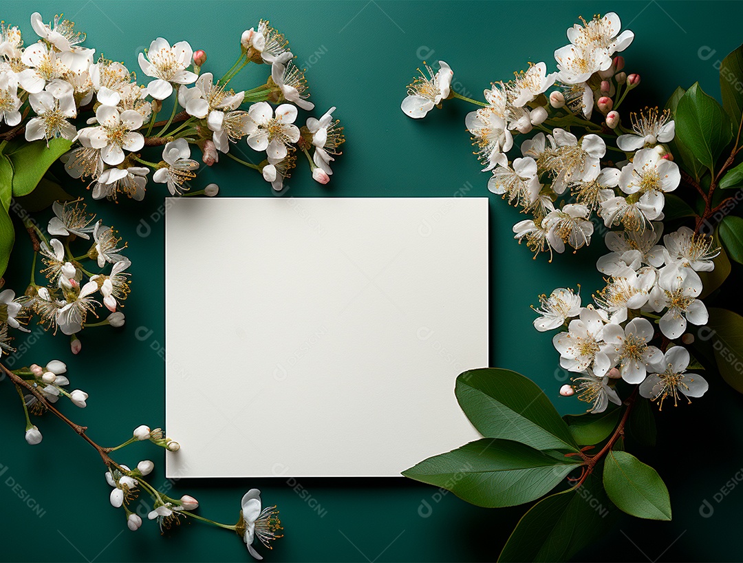 Linda moldura floral e folha em branco