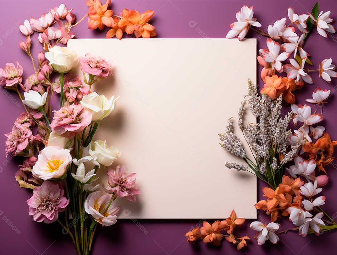 Linda moldura floral e folha em branco