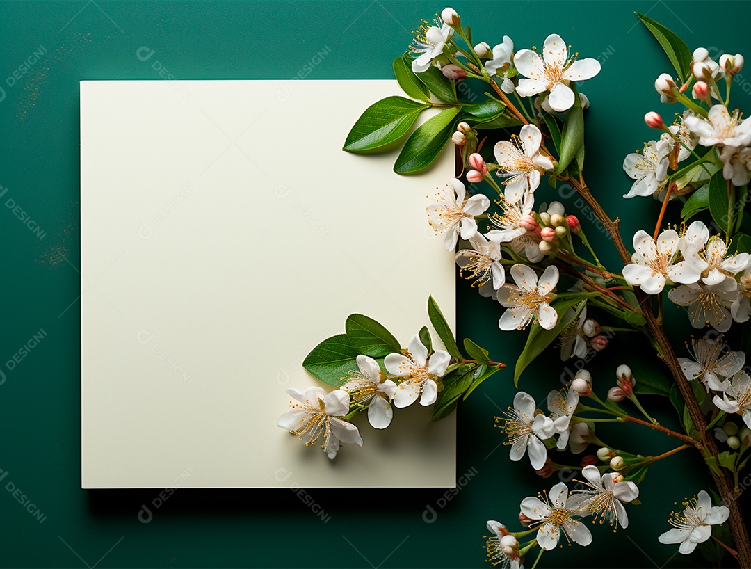 Linda moldura floral e folha em branco