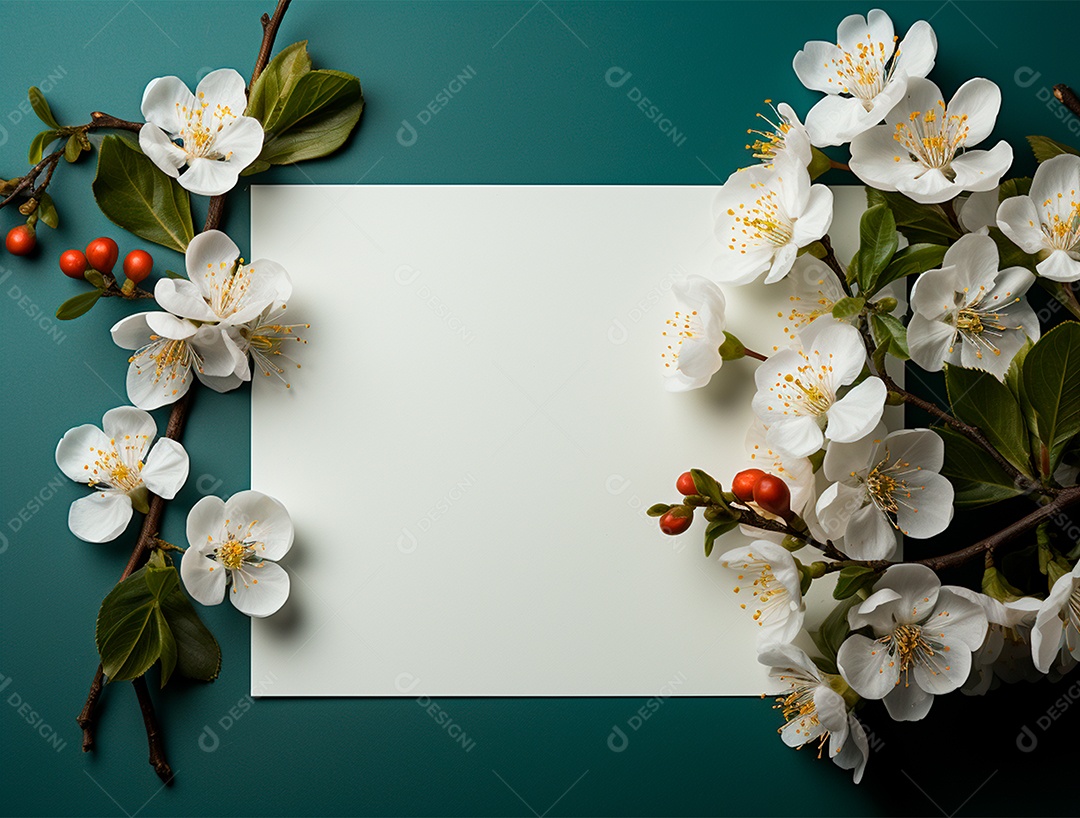 Linda moldura floral e folha em branco