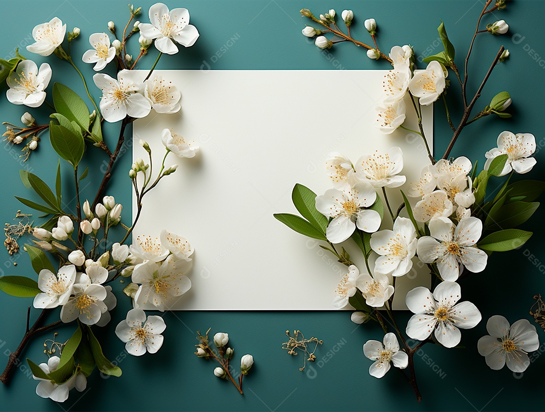 Linda moldura floral e folha em branco