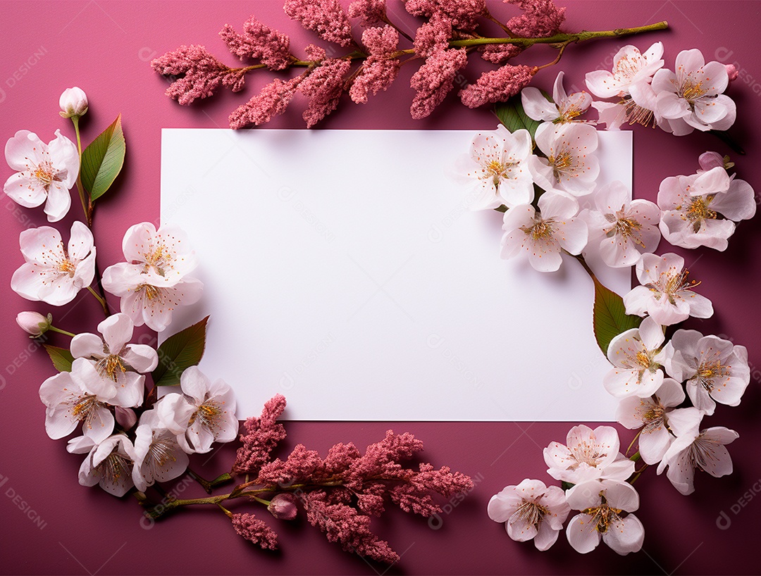 Linda moldura floral e folha em branco