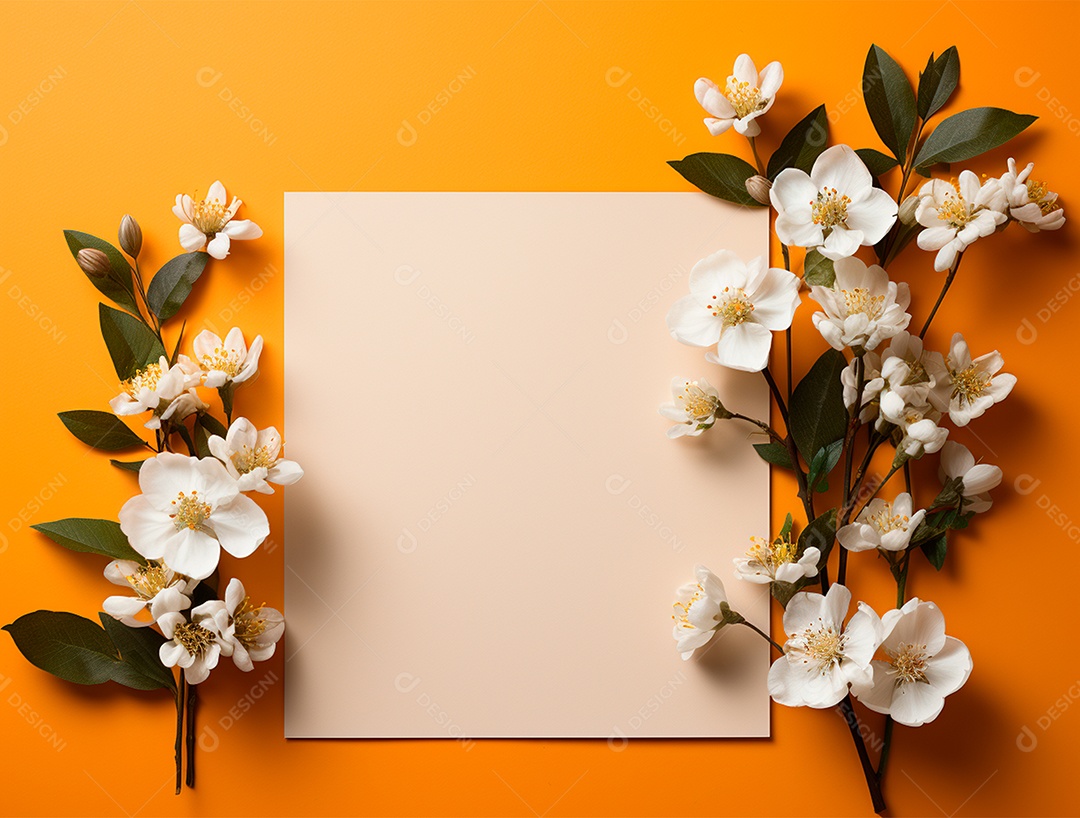 Linda moldura floral e folha em branco