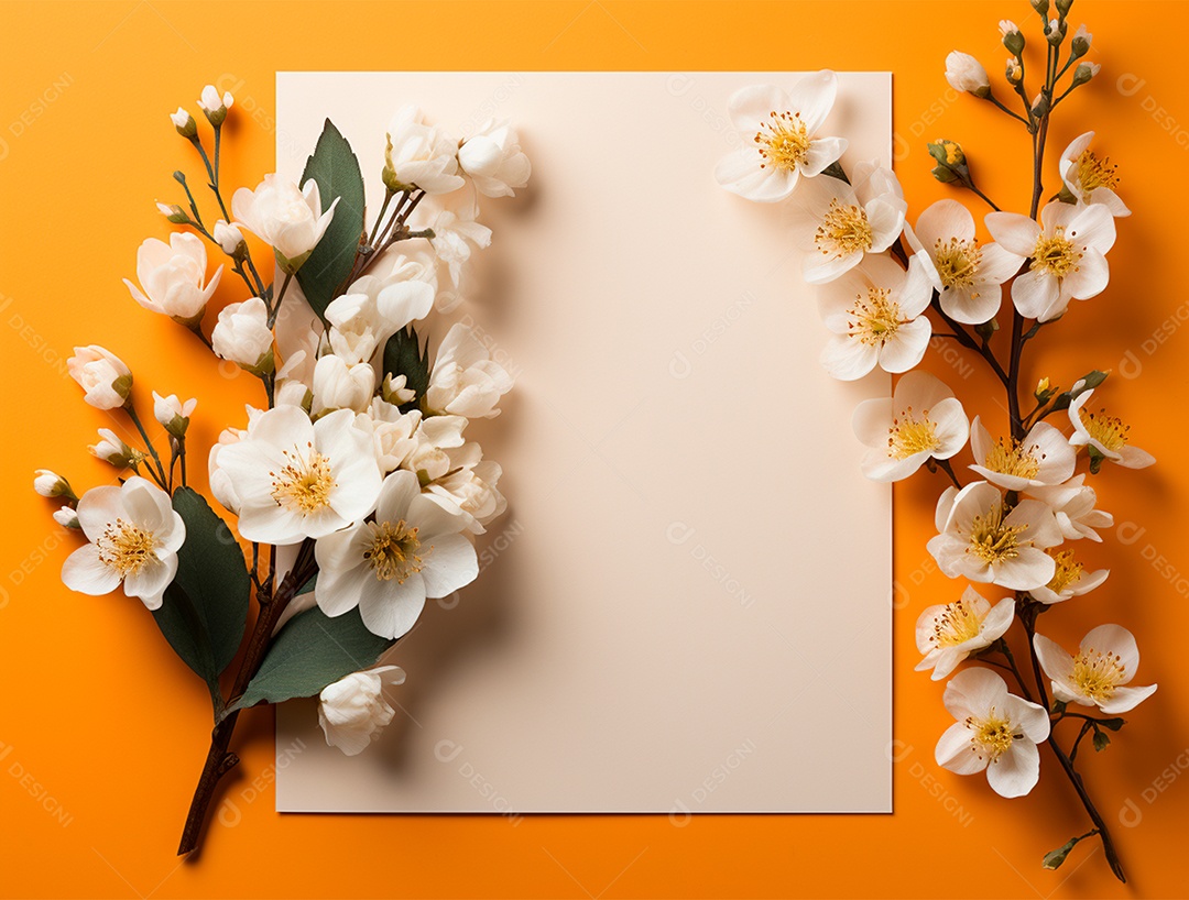 Linda moldura floral e folha em branco