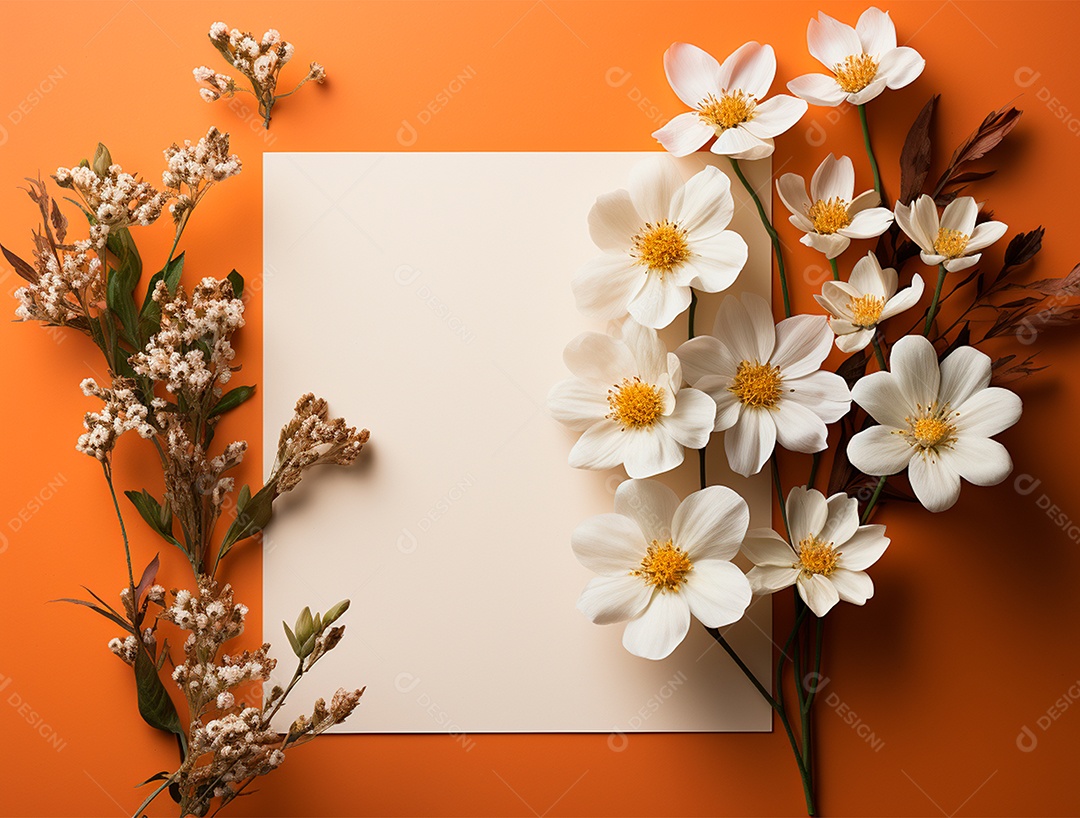 Linda moldura floral e folha em branco