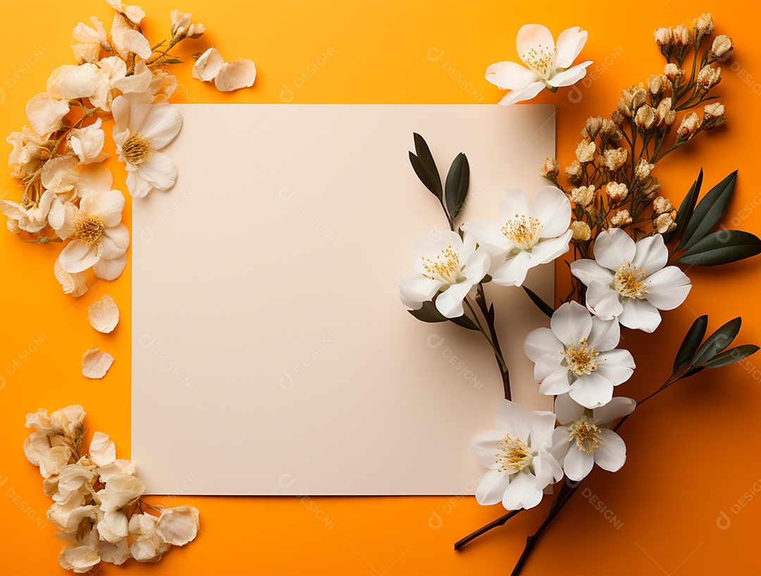 Linda moldura floral e folha em branco