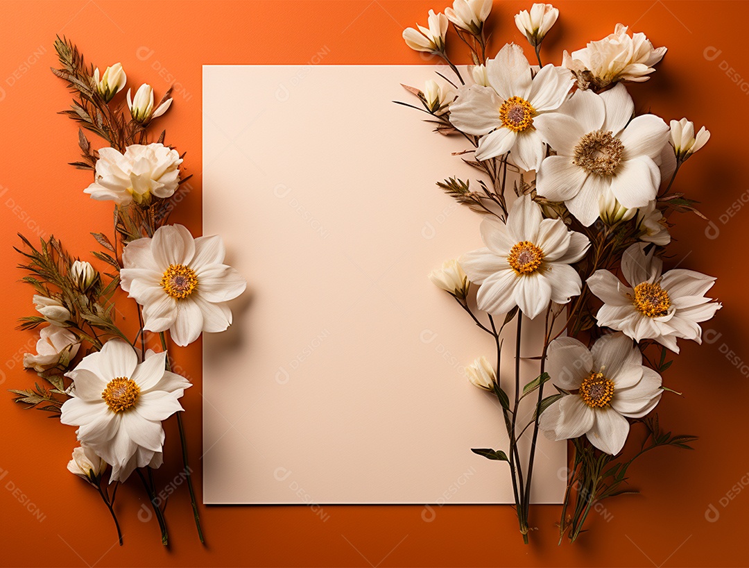 Linda moldura floral e folha em branco