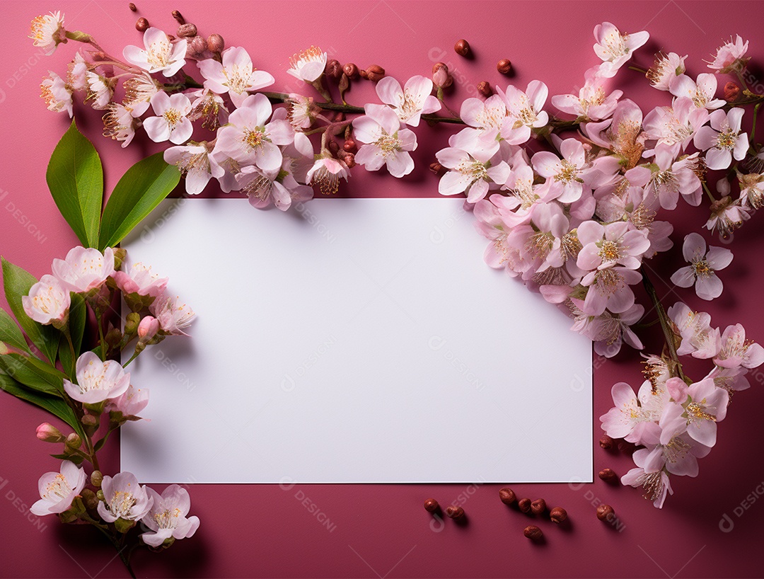 Linda moldura floral e folha em branco