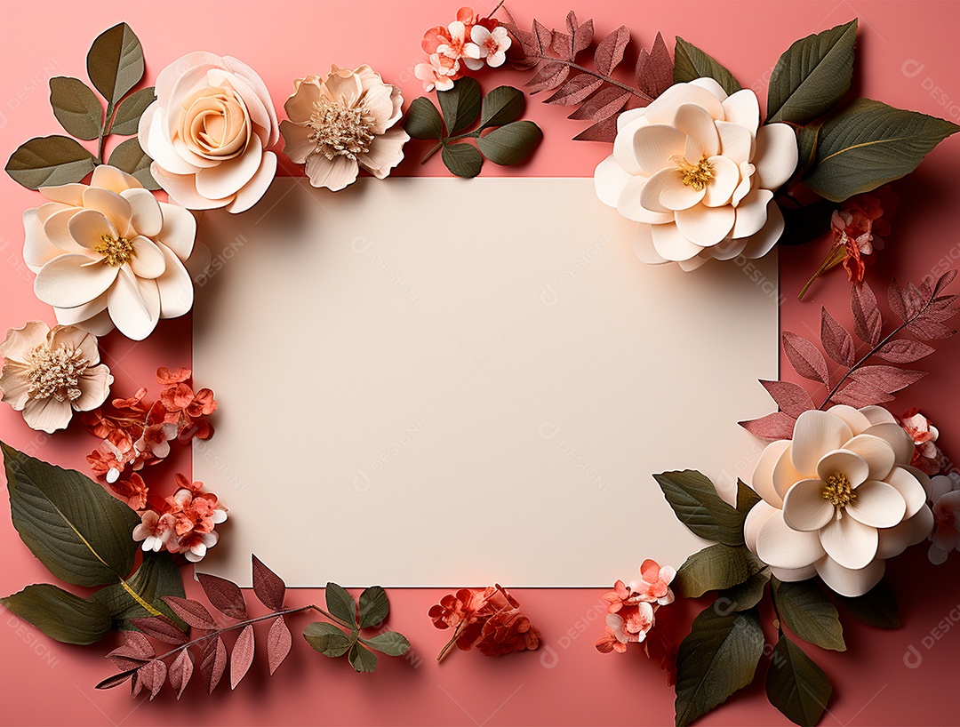 Linda moldura floral e folha em branco