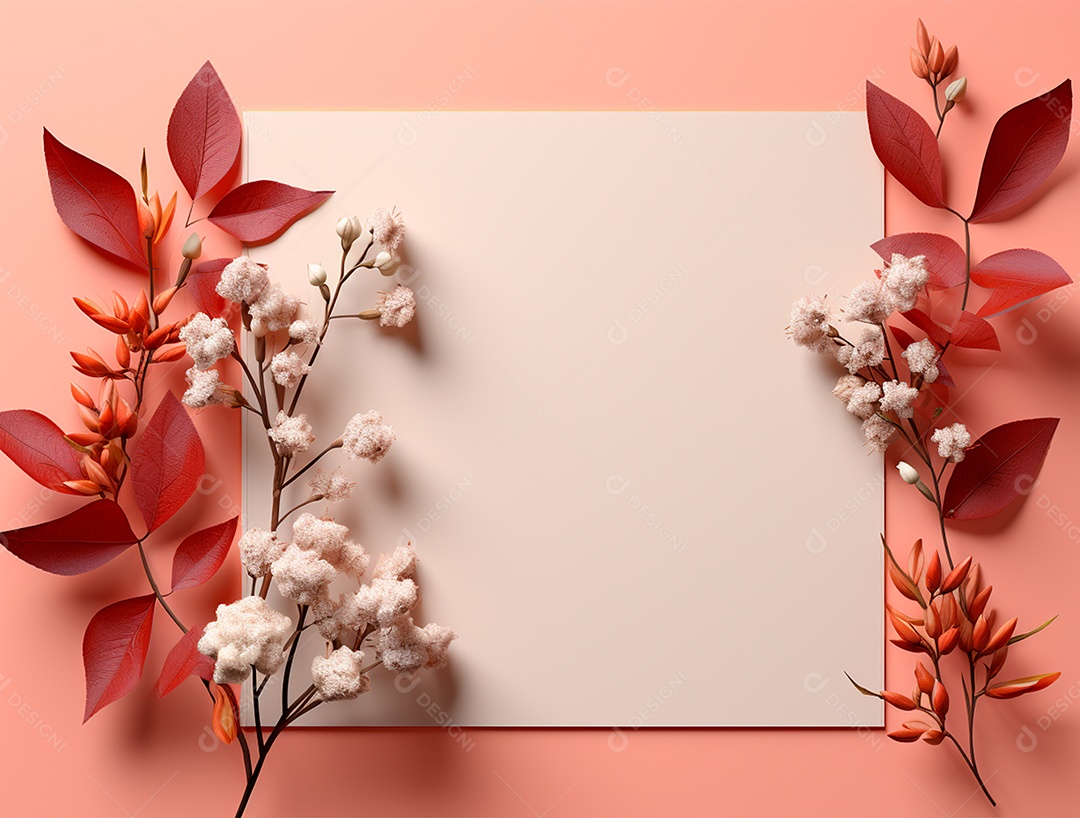 Linda moldura floral e folha em branco