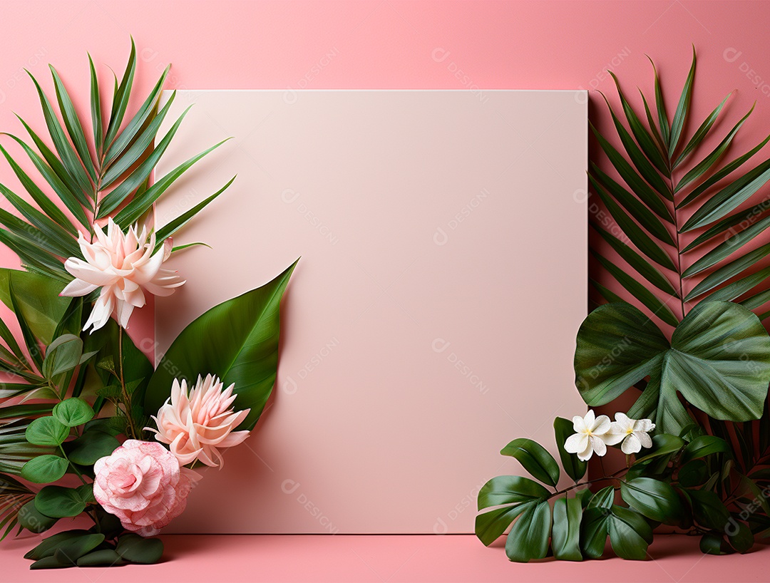 Linda moldura floral e folha em branco