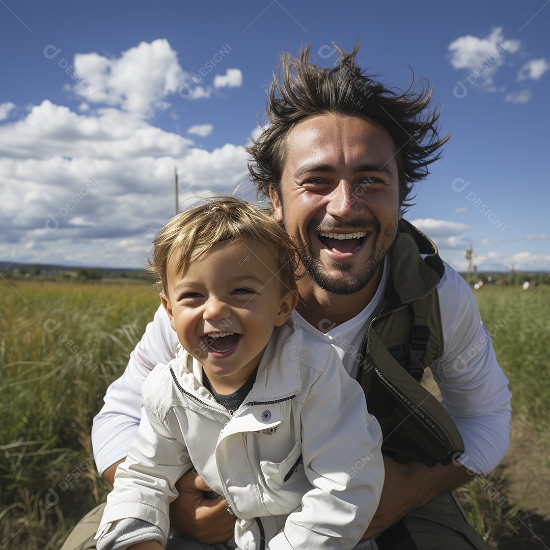 Pai e filho juntos sorridentes