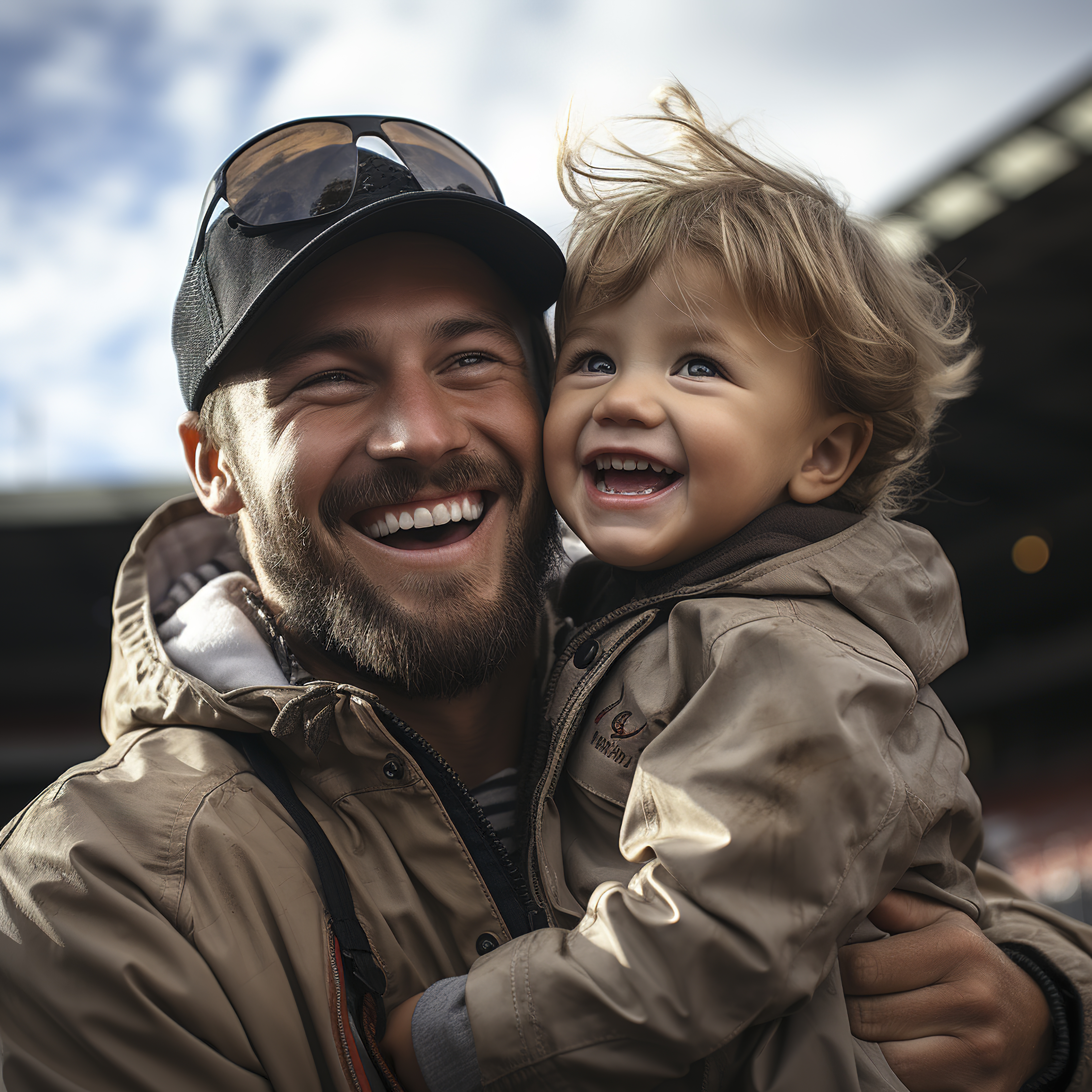 Pai e filho juntos sorridentes