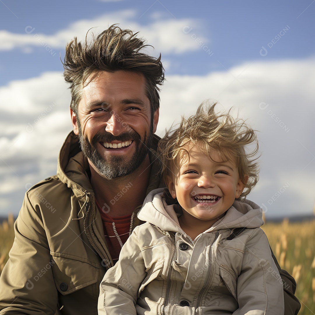 Pai e filho juntos sorridentes