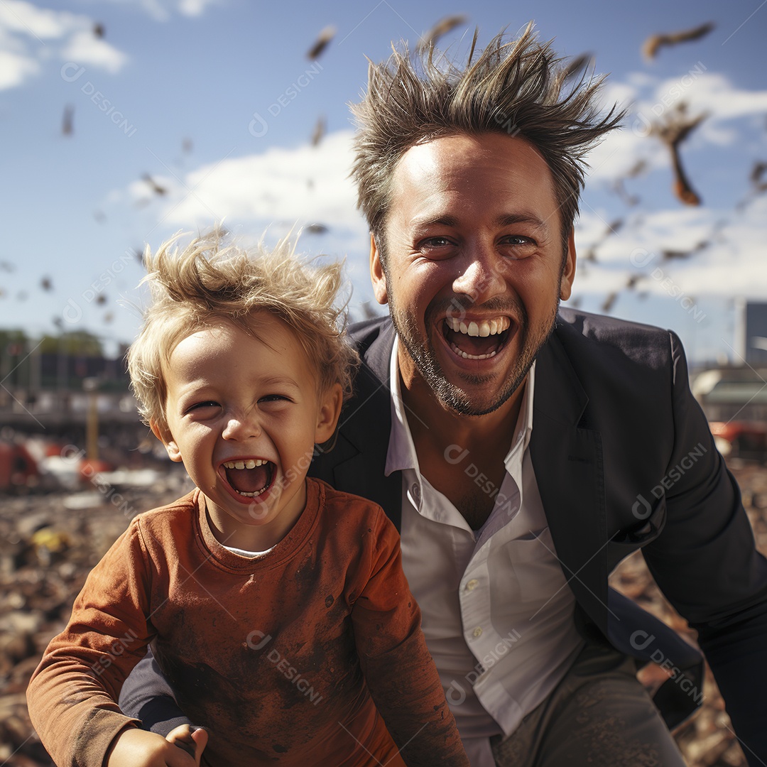 Pai e filho juntos sorridentes