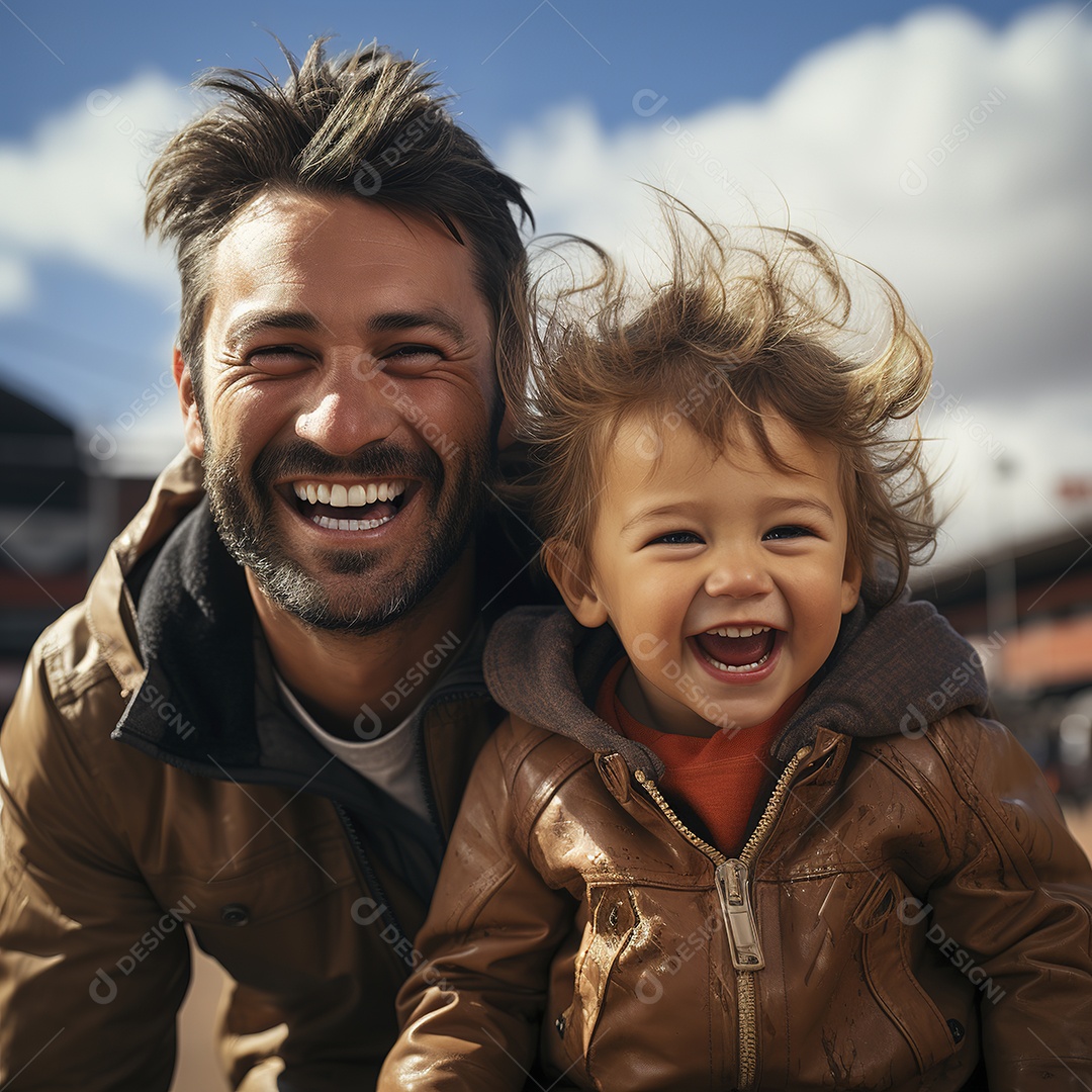 Pai e filho juntos sorridentes