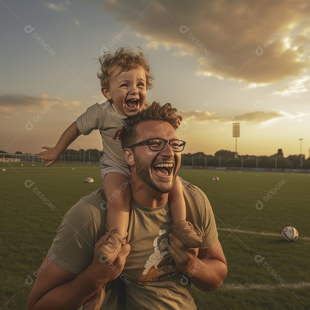 Pai e filho juntos sorridentes