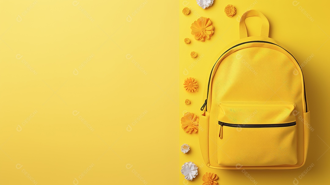 Mochila escolar em fundo amarelo