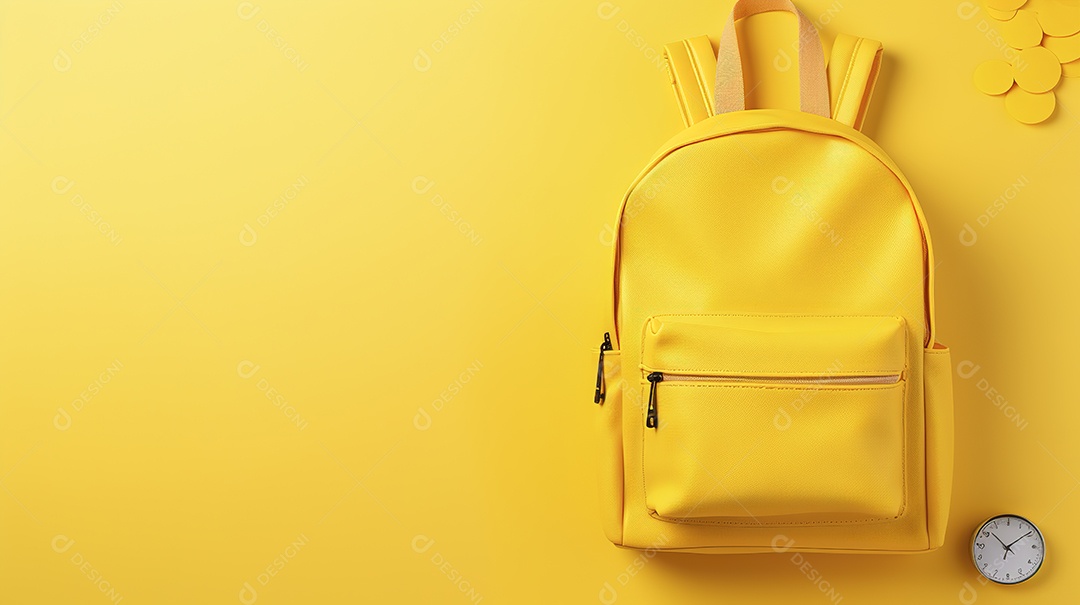 Mochila escolar em fundo amarelo