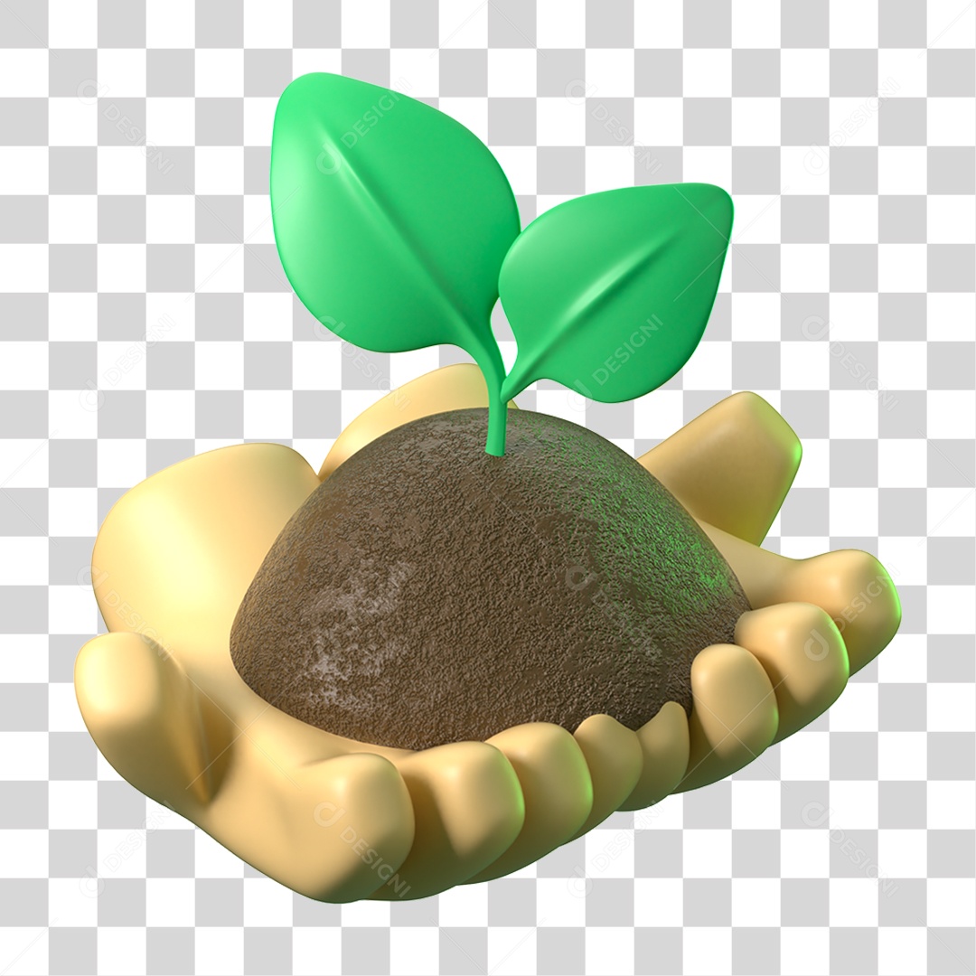Elemento 3D Terra e Planta em Mãos Ecologia e Meio Ambiente PNG Transparente