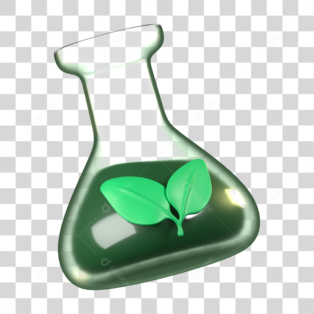 Elemento 3D Frasco de Laboratório Ecologia e Meio Ambiente PNG Transparente