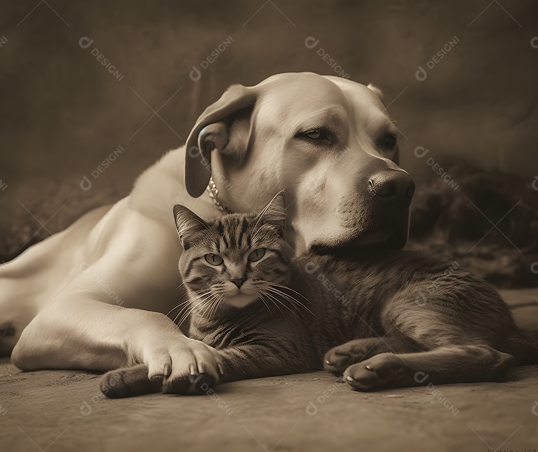 Gatinho e cachorro deitados dormindo