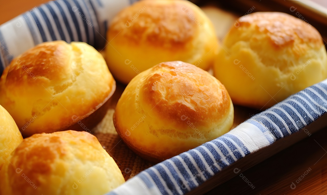 Bancada com pães assados na padaria