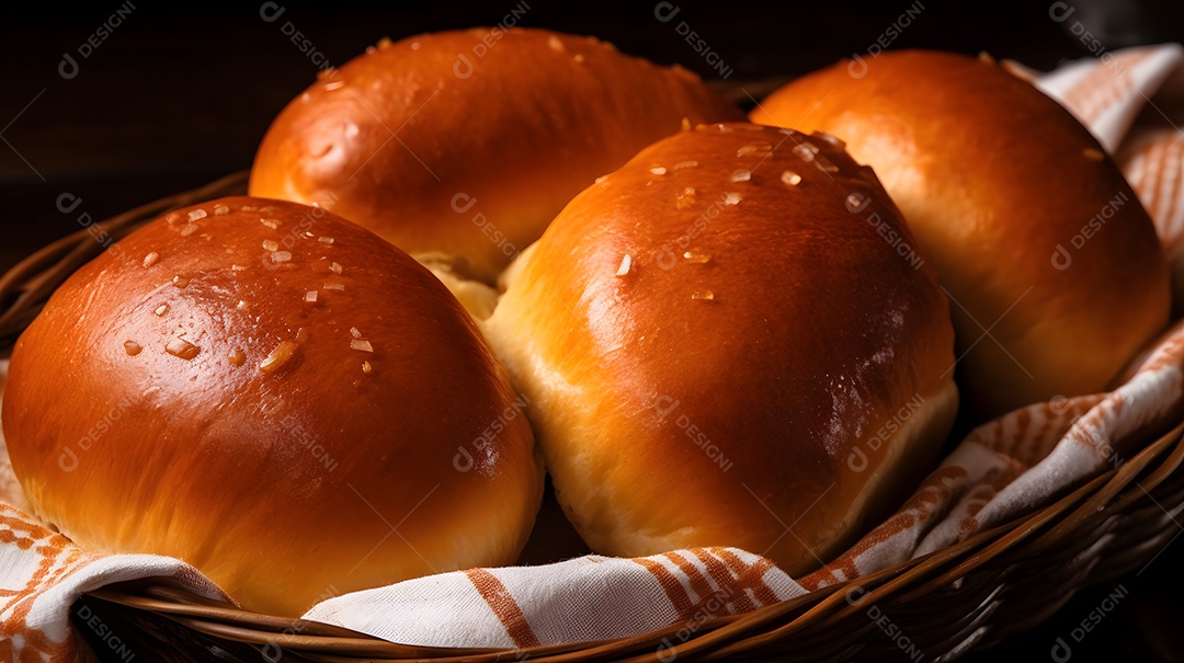 Bancada com pães assados na padaria