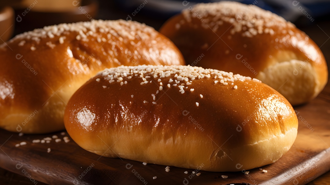 Bancada com pães assados na padaria