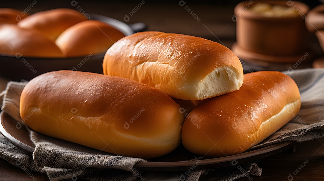 Bancada com pães assados na padaria