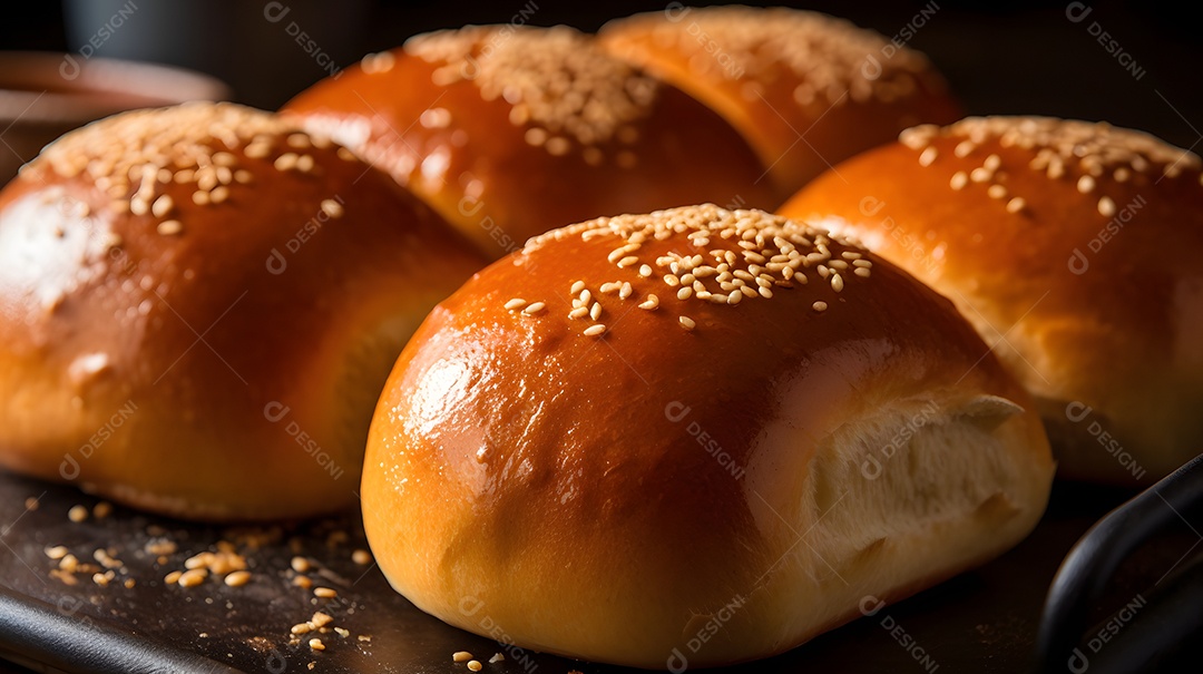 Bancada com pães assados na padaria