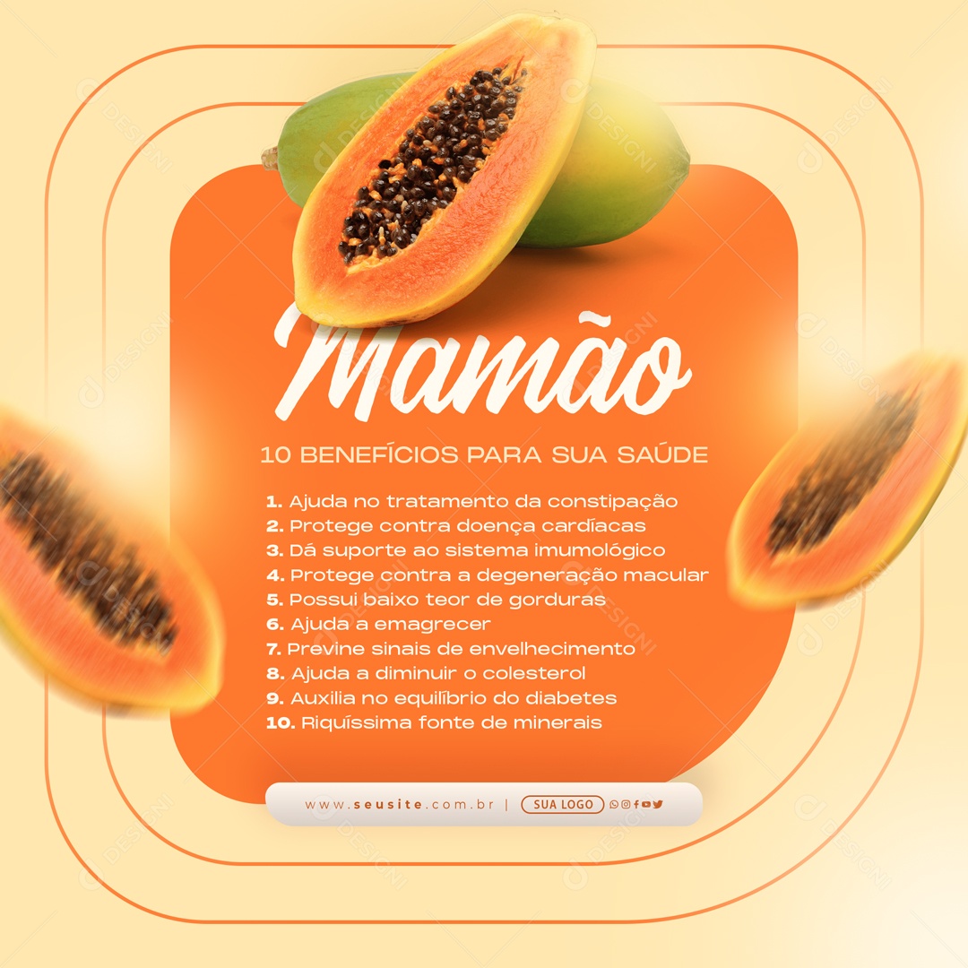 Mamão Nutricionista Alimentação Social Media PSD Editável