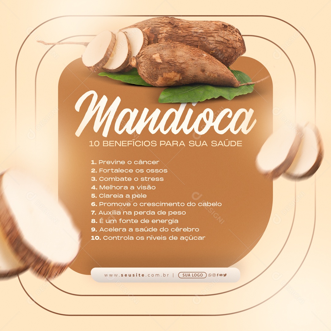 Mandioca Nutricionista Alimentação Social Media PSD Editável