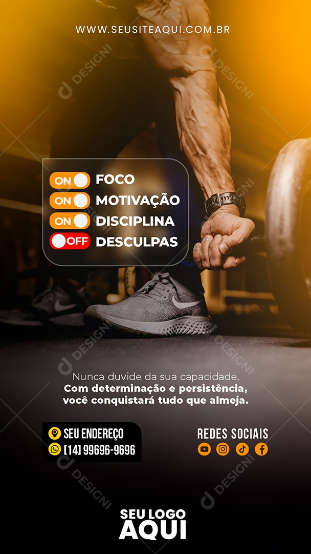 Social Media Story Foco Motivação Disciplina Academia PSD Editável