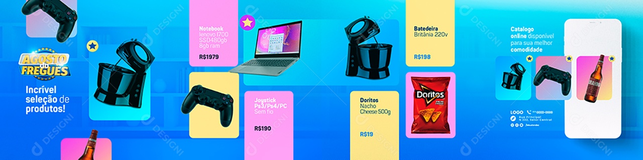 Campanha Publicitária Agosto do Freguês Incrível Seleção de Produtos Carrossel Social Media PSD Editável