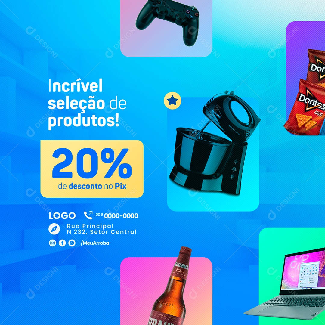 Agosto do Freguês Incrível Seleção de Produtos 20% de Desconto no Pix Social Media PSD Editável