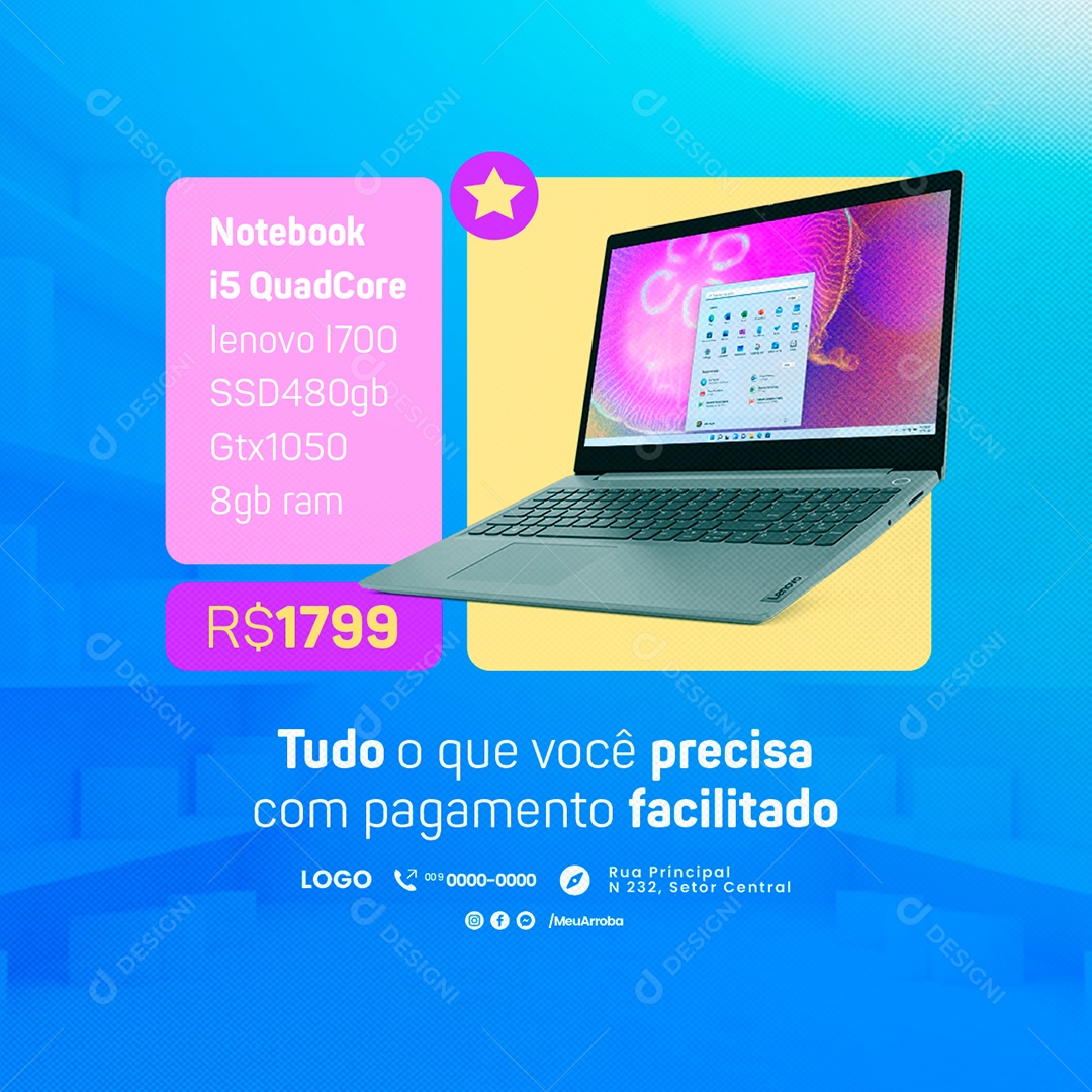 Agosto do Freguês Notebook i5 Quadcore Social Media PSD Editável