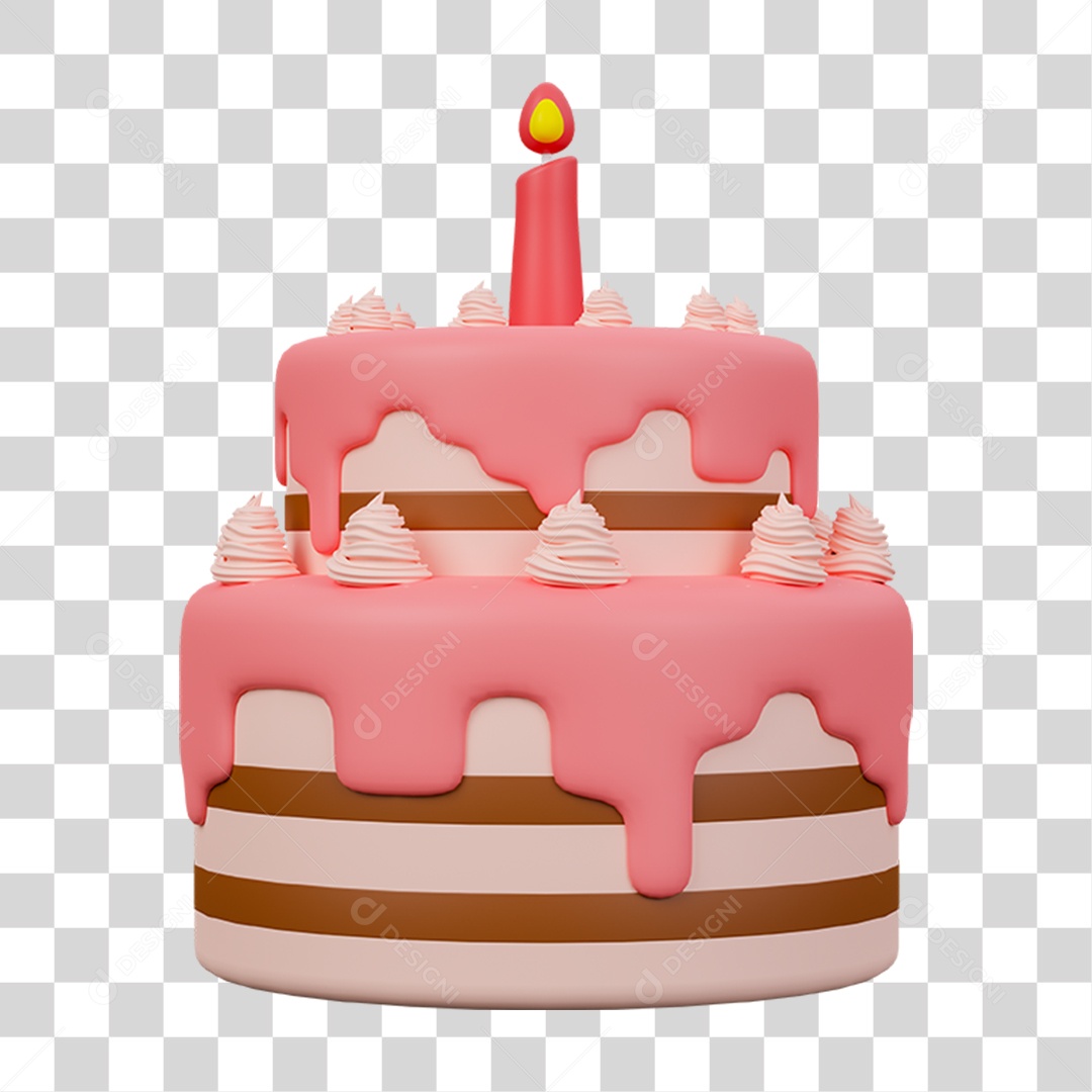 Elemento 3D Bolo de Aniversário PNG Transparente