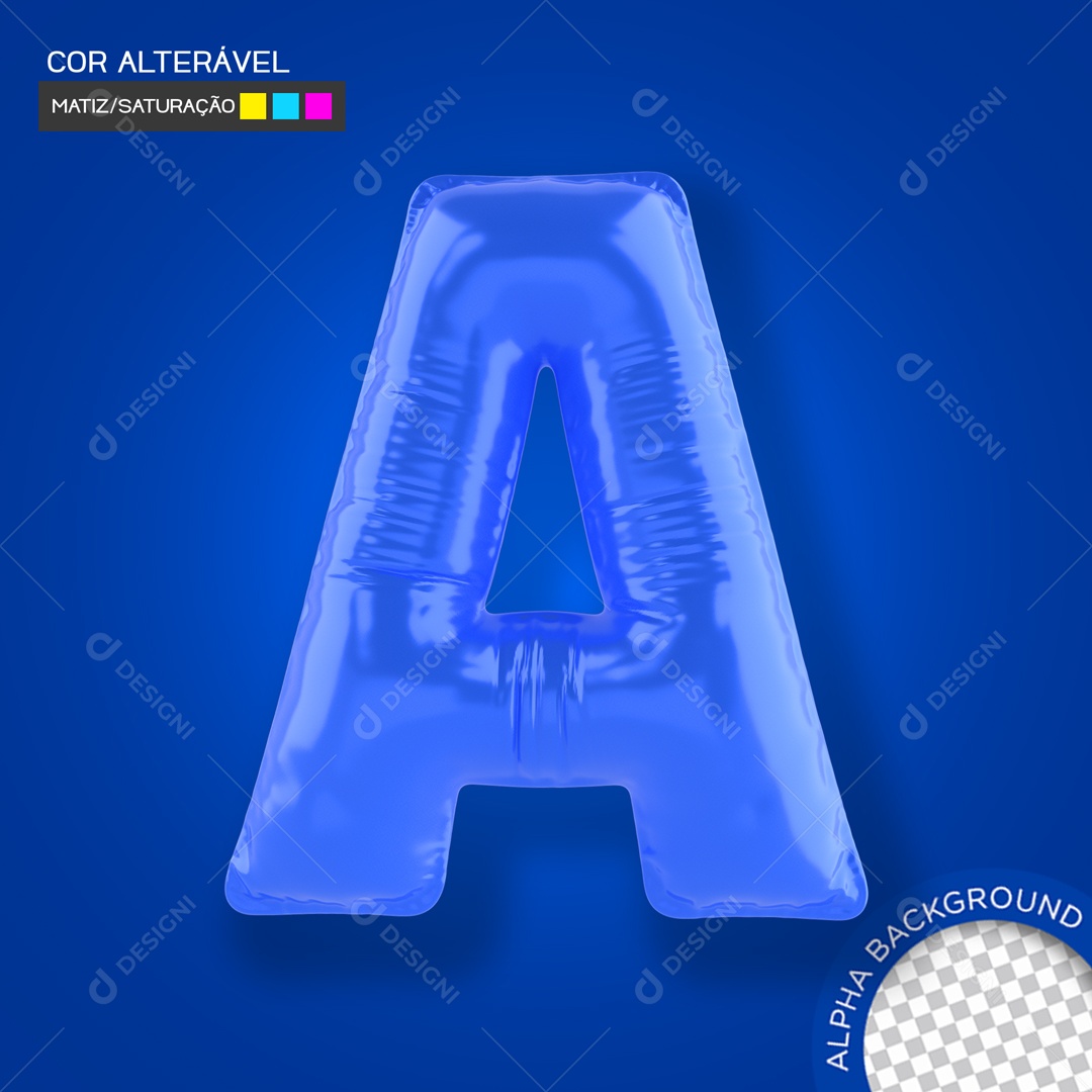 Elemento 3D Balão Azul Letra A Para Composição PSD