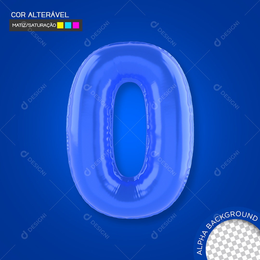 Elemento 3D Balão Azul Número 0 Para Composição PSD
