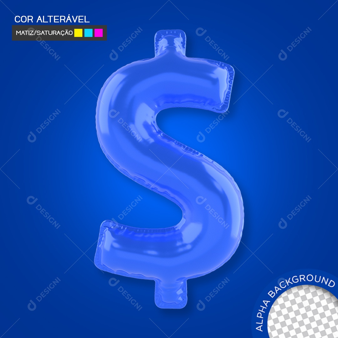 Elemento 3D Balão Azul Símbolo De Cifrão Para Composição PSD