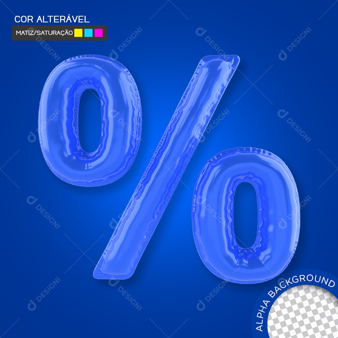 Elemento 3D Balão Azul Sinal De Porcentagem Para Composição PSD