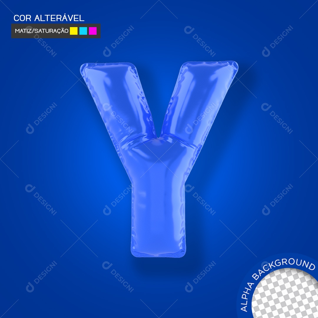 Elemento 3D Balão Azul Letra Y Para Composição PSD