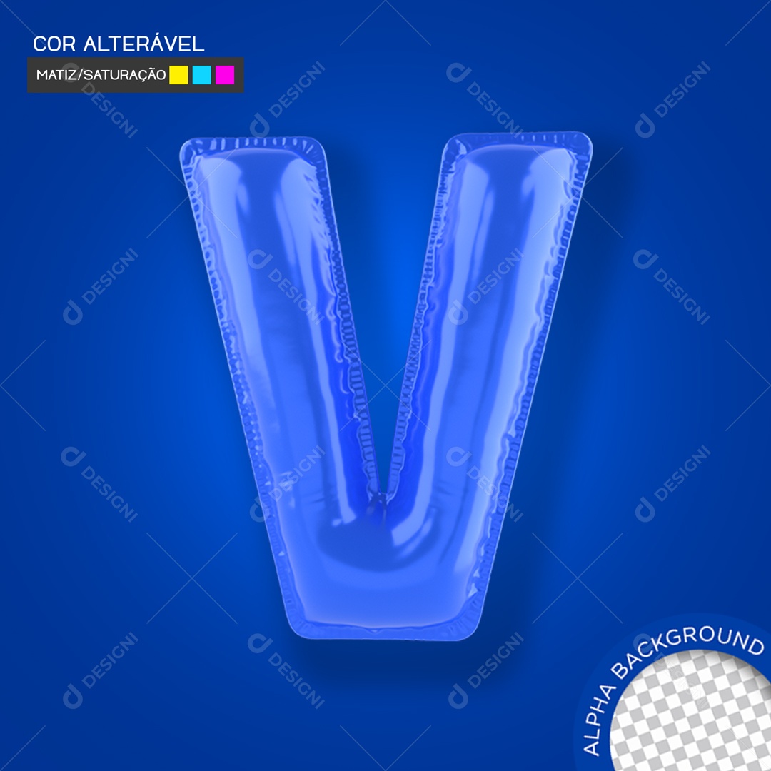 Elemento 3D Balão Azul Letra V Para Composição PSD