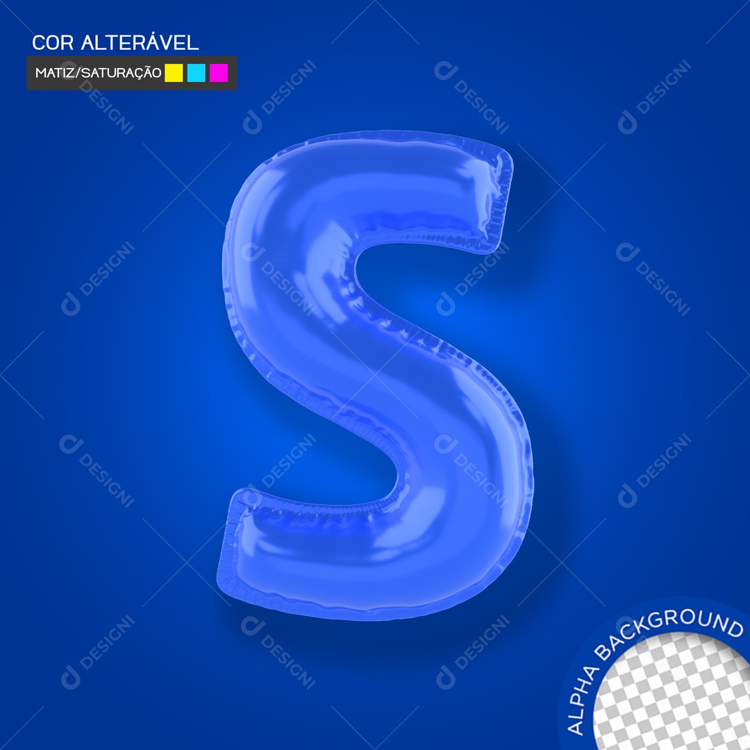 Elemento 3D Balão Azul Letra S Para Composição PSD