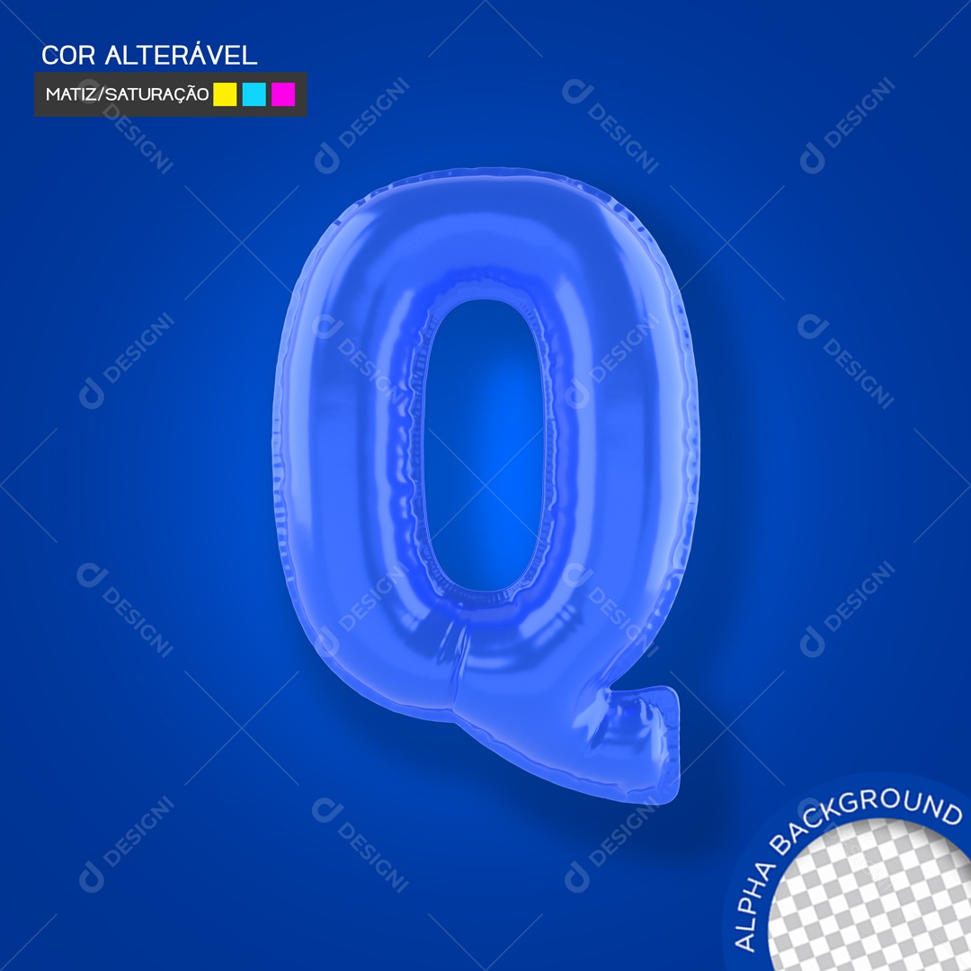 Elemento 3D Balão Azul Letra Q Para Composição PSD