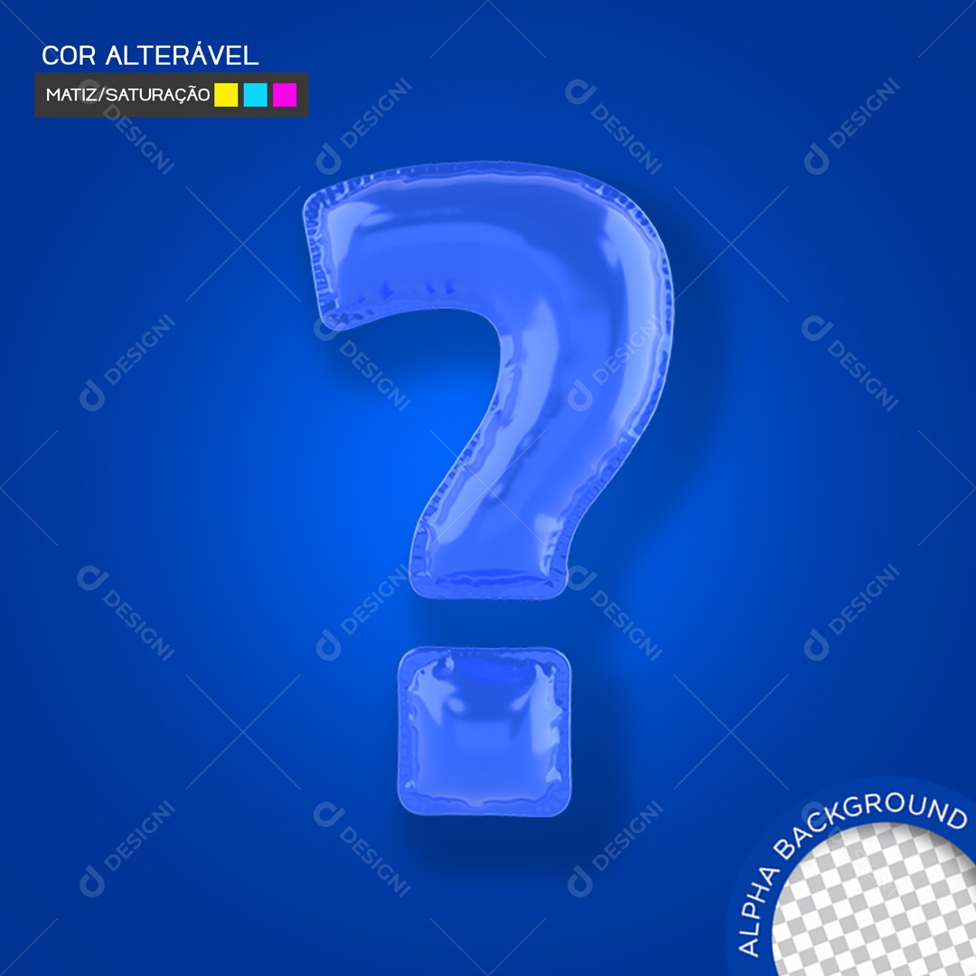 Elemento 3D Balão Azul Sinal De Interrogação Para Composição PSD