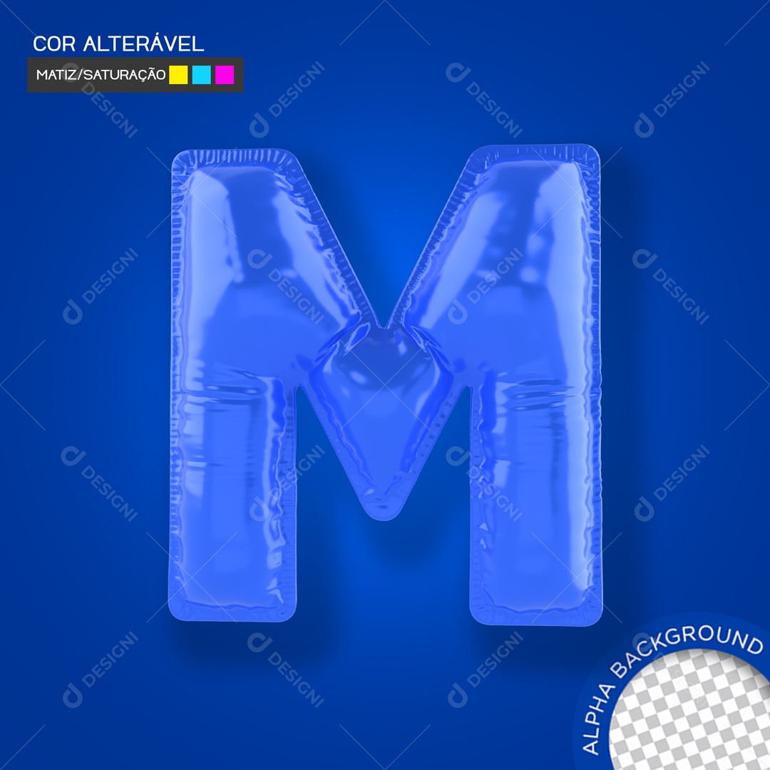 Elemento 3D Balão Azul Letra M Para Composição PSD